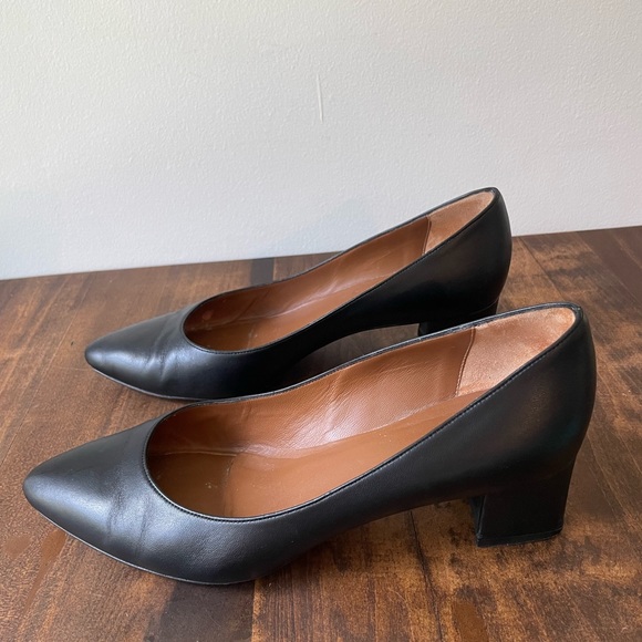 Aquatalia Pasha Phoebe Nappa Black Leather Point Toe Block Heels Size 9 - Picture 3 of 6